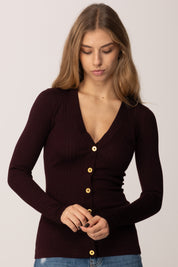 Elisabetta Franchi Cardigan a Coste In Misto Cachemire MK33S57E2 MERLOT