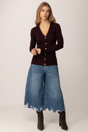 Elisabetta Franchi Cardigan a Coste In Misto Cachemire MK33S57E2 MERLOT