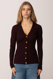 Elisabetta Franchi Cardigan a Coste In Misto Cachemire MK33S57E2 MERLOT
