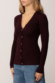 Elisabetta Franchi Cardigan a Coste In Misto Cachemire MK33S57E2 MERLOT