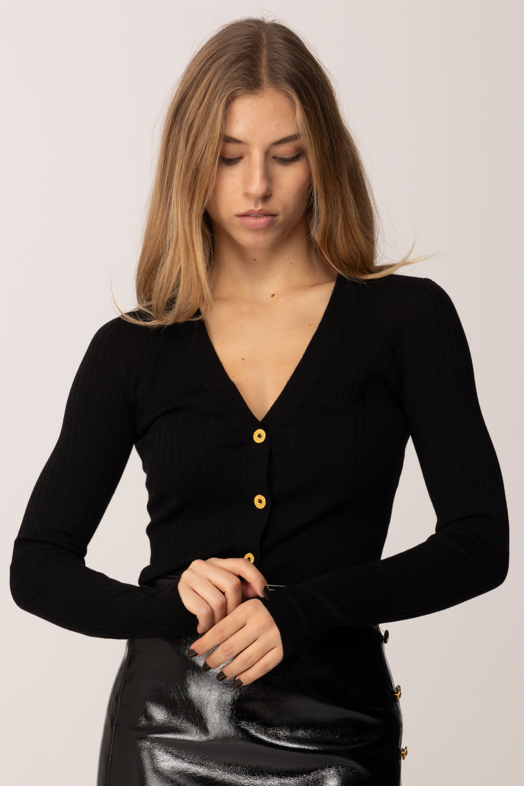 Elisabetta Franchi Cardigan a Coste In Misto Cachemire MK33S57E2 NERO