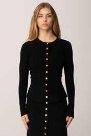 Elisabetta Franchi Cardigan con Baschina e Bottoni Oro MK49S57E2 NERO