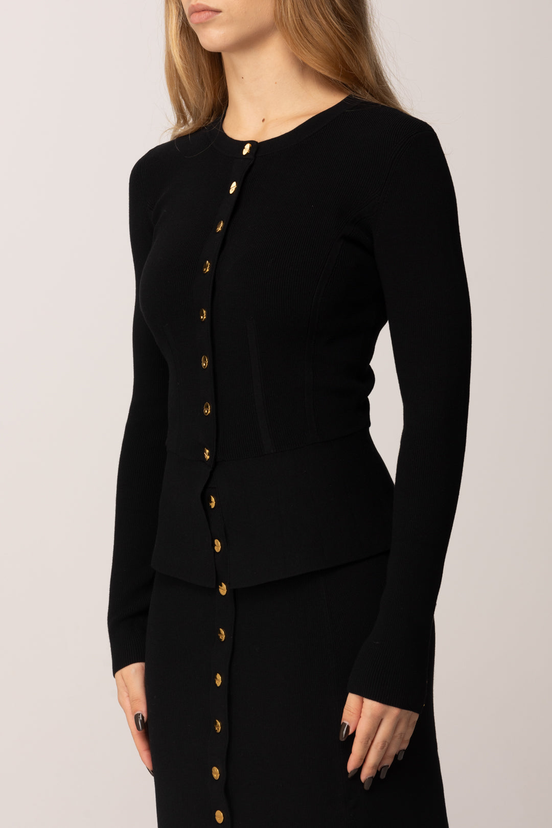 Elisabetta Franchi Cardigan con Baschina e Bottoni Oro MK49S57E2 NERO