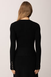 Elisabetta Franchi Cardigan con Baschina e Bottoni Oro MK49S57E2 NERO