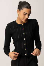 Elisabetta Franchi Cardigan con Baschina e Dettagli a Jour MK07S56E2 NERO