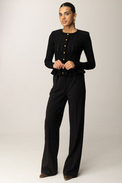 Elisabetta Franchi Cardigan con Baschina e Dettagli a Jour MK07S56E2 NERO