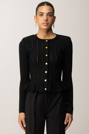 Elisabetta Franchi Cardigan con Baschina e Dettagli a Jour MK07S56E2 NERO