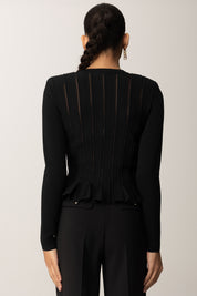Elisabetta Franchi Cardigan con Baschina e Dettagli a Jour MK07S56E2 NERO