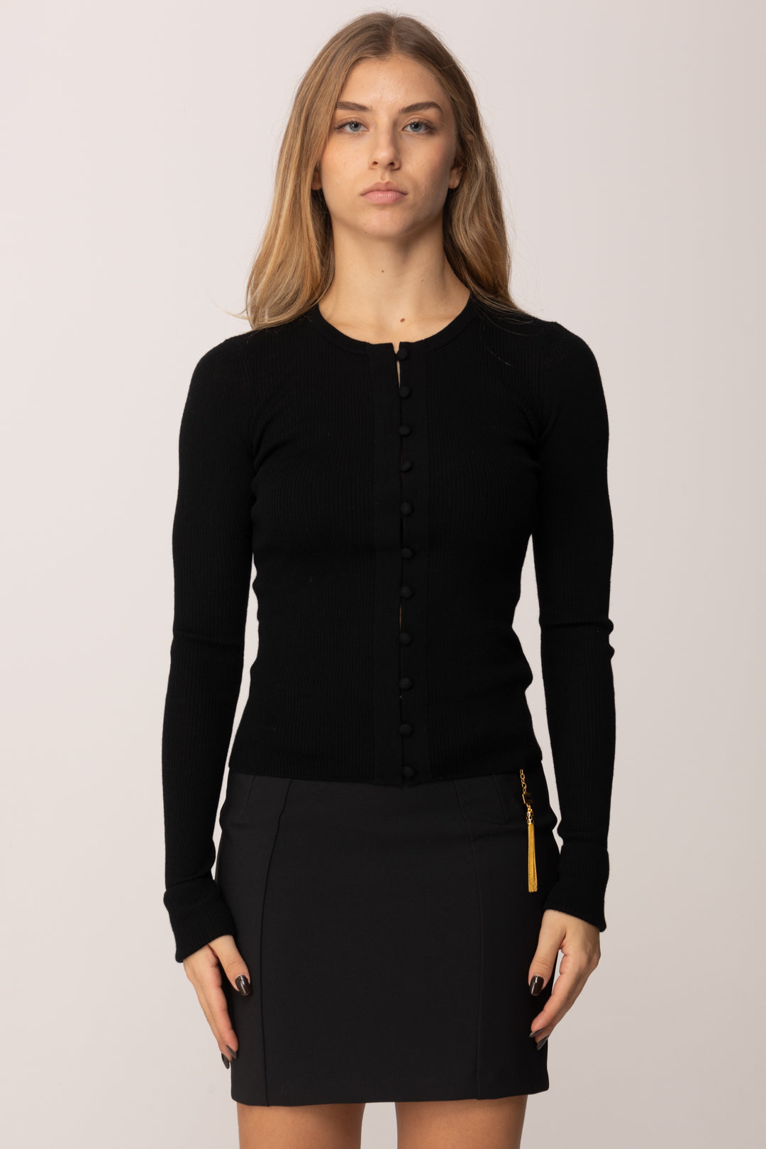 Elisabetta Franchi Cardigan con Stampa Lettering Muse Sul Retro MK42B57E2 NERO