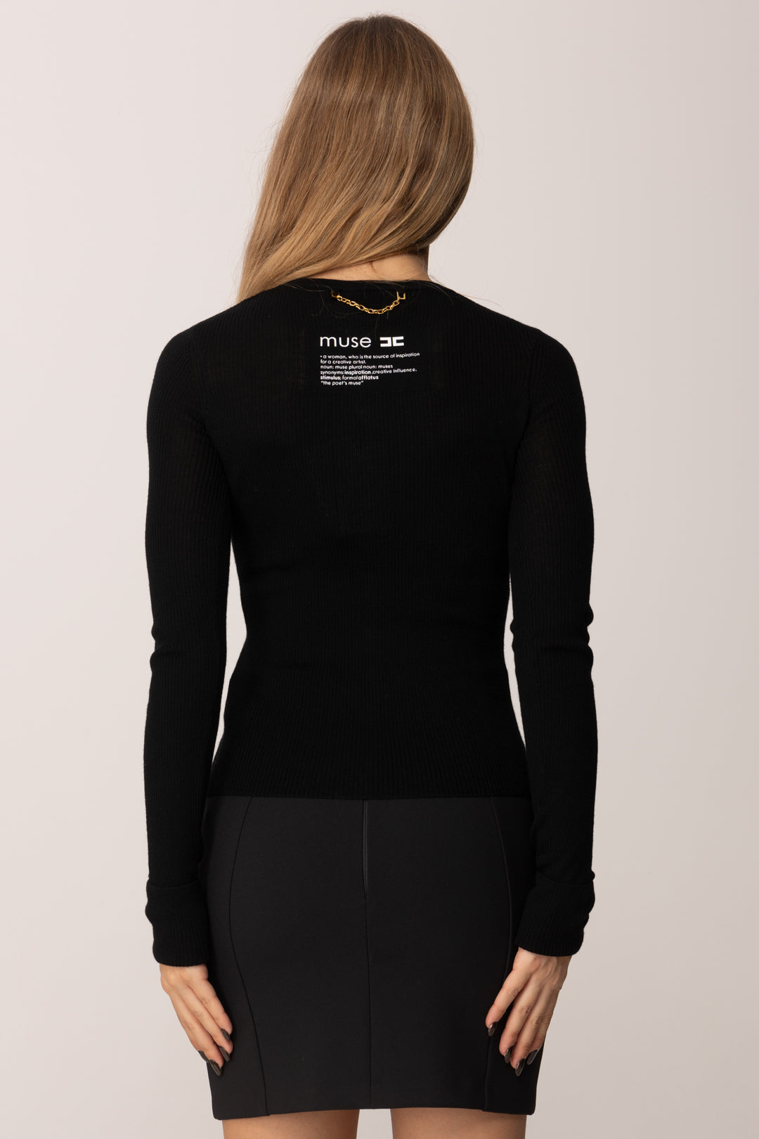 Elisabetta Franchi Cardigan con Stampa Lettering Muse Sul Retro MK42B57E2 NERO