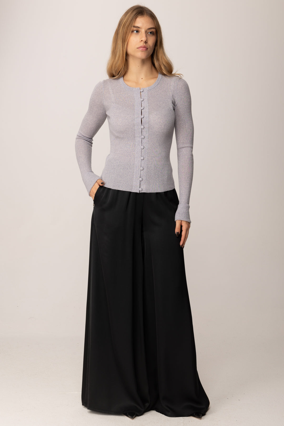 Elisabetta Franchi Cardigan con Stampa Lettering Muse Sul Retro MK42B57E2 STARLIGHT MELANGE