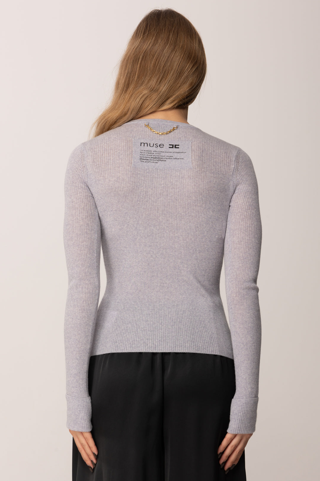 Elisabetta Franchi Cardigan con Stampa Lettering Muse Sul Retro MK42B57E2 STARLIGHT MELANGE