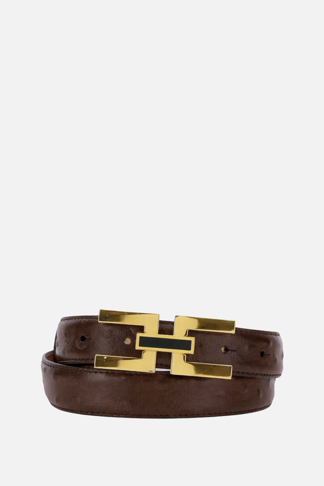 Elisabetta Franchi Cintura In Pelle con Fibbia Logo Geometrica CT25S62E2 DARK CHOCOLATE