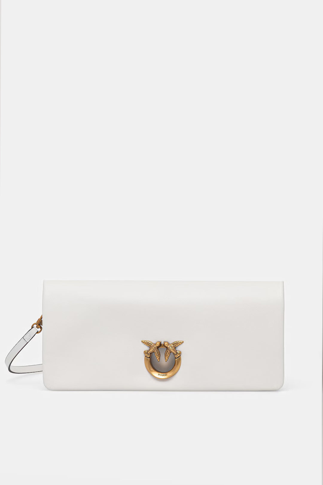 Pinko Clutch In Pelle con Fibbia Love Birds 106022 A0QO Z15Q BIANCO NEMBO-ANTIQUE GOLD