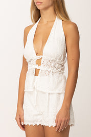 Khloefemme Completo In Sangallo Top e Shorts 53975 BIANCO