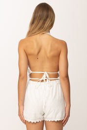 Khloefemme Completo In Sangallo Top e Shorts 53975 BIANCO