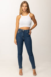 Khloefemme Crop Top Tricot Smanicato a Costine 1004 BIANCO