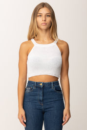 Khloefemme Crop Top Tricot Smanicato a Costine 1004 BIANCO