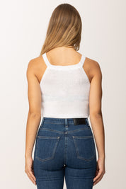 Khloefemme Crop Top Tricot Smanicato a Costine 1004 BIANCO