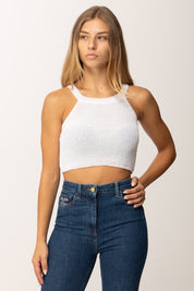 Khloefemme Crop Top Tricot Smanicato a Costine 1004 BIANCO