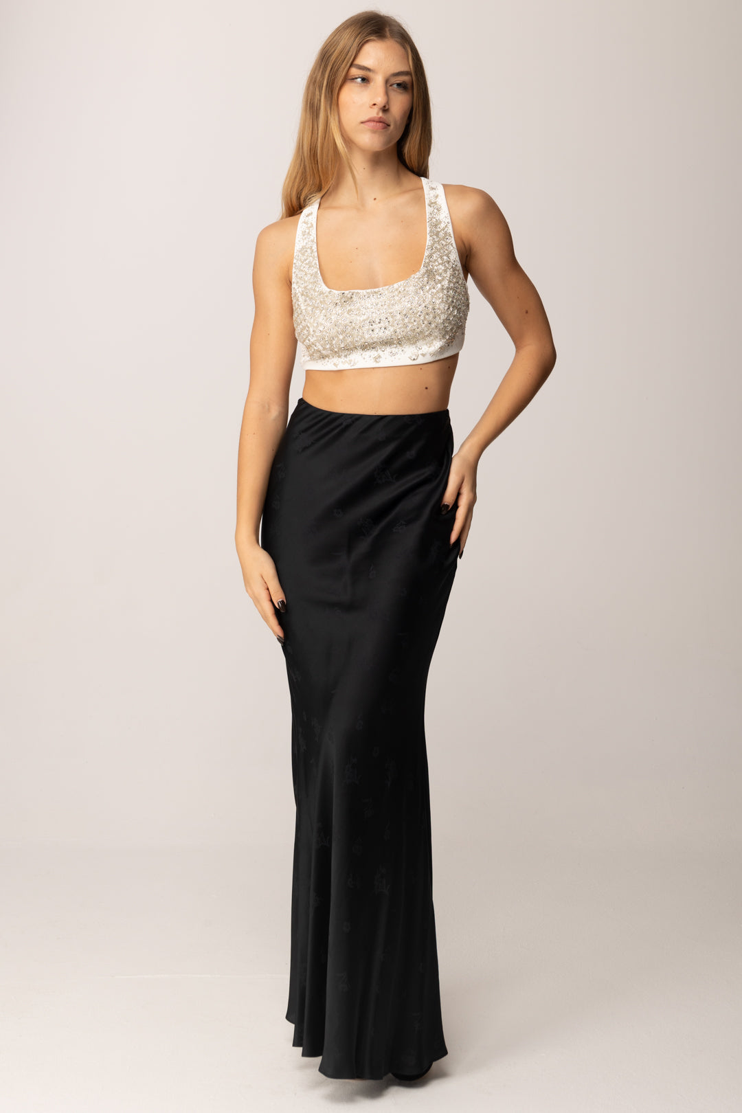 Elisabetta Franchi Crop Top con Ricamo Snake RT04J57E2 AVORIO