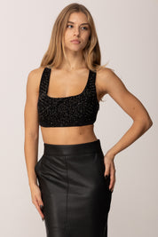 Elisabetta Franchi Crop Top con Ricamo Snake RT04J57E2 NERO