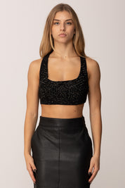 Elisabetta Franchi Crop Top con Ricamo Snake RT04J57E2 NERO