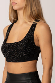 Elisabetta Franchi Crop Top con Ricamo Snake RT04J57E2 NERO