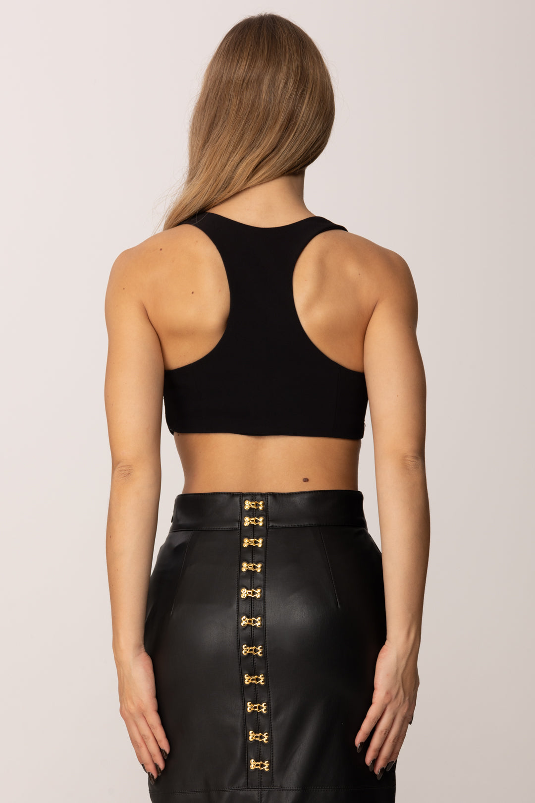 Elisabetta Franchi Crop Top con Ricamo Snake RT04J57E2 NERO