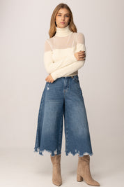 Elisabetta Franchi Dolcevita Crop In Maglia con Inserto Garzato MK54T57E2 MILK