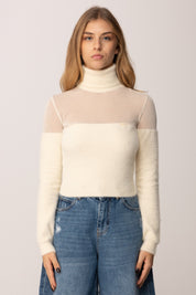 Elisabetta Franchi Dolcevita Crop In Maglia con Inserto Garzato MK54T57E2 MILK