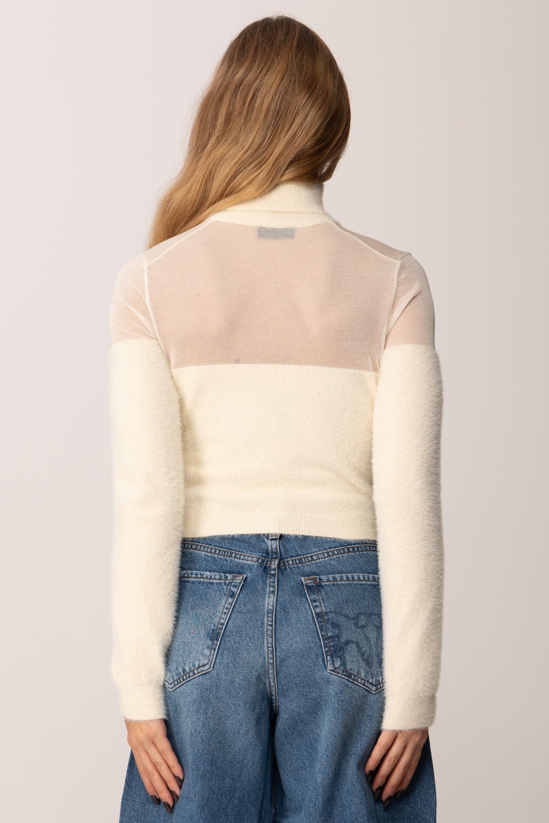 Elisabetta Franchi Dolcevita Crop In Maglia con Inserto Garzato MK54T57E2 MILK