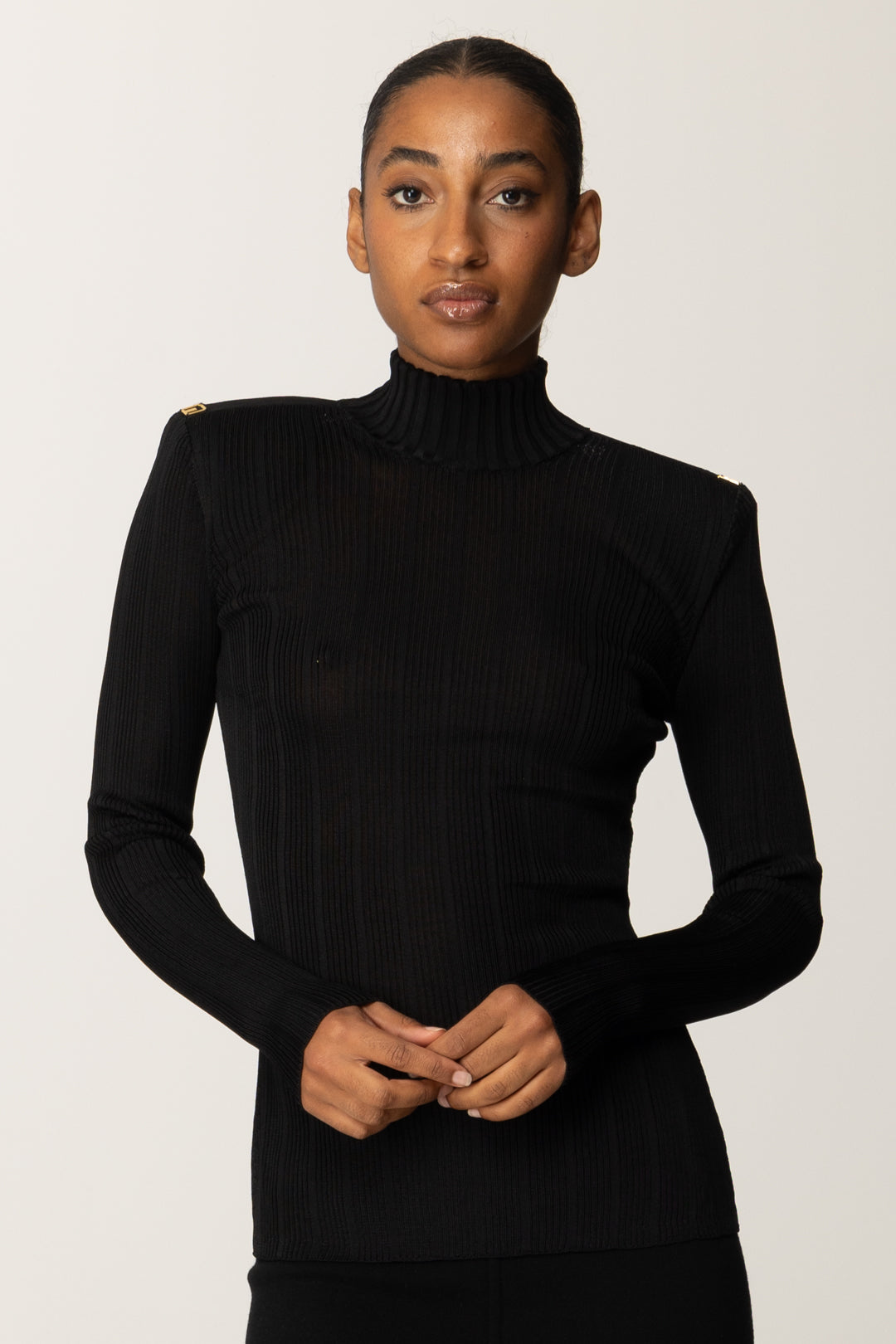 Elisabetta Franchi Dolcevita a Costine In Filato Di Viscosa MK22S56E2 NERO