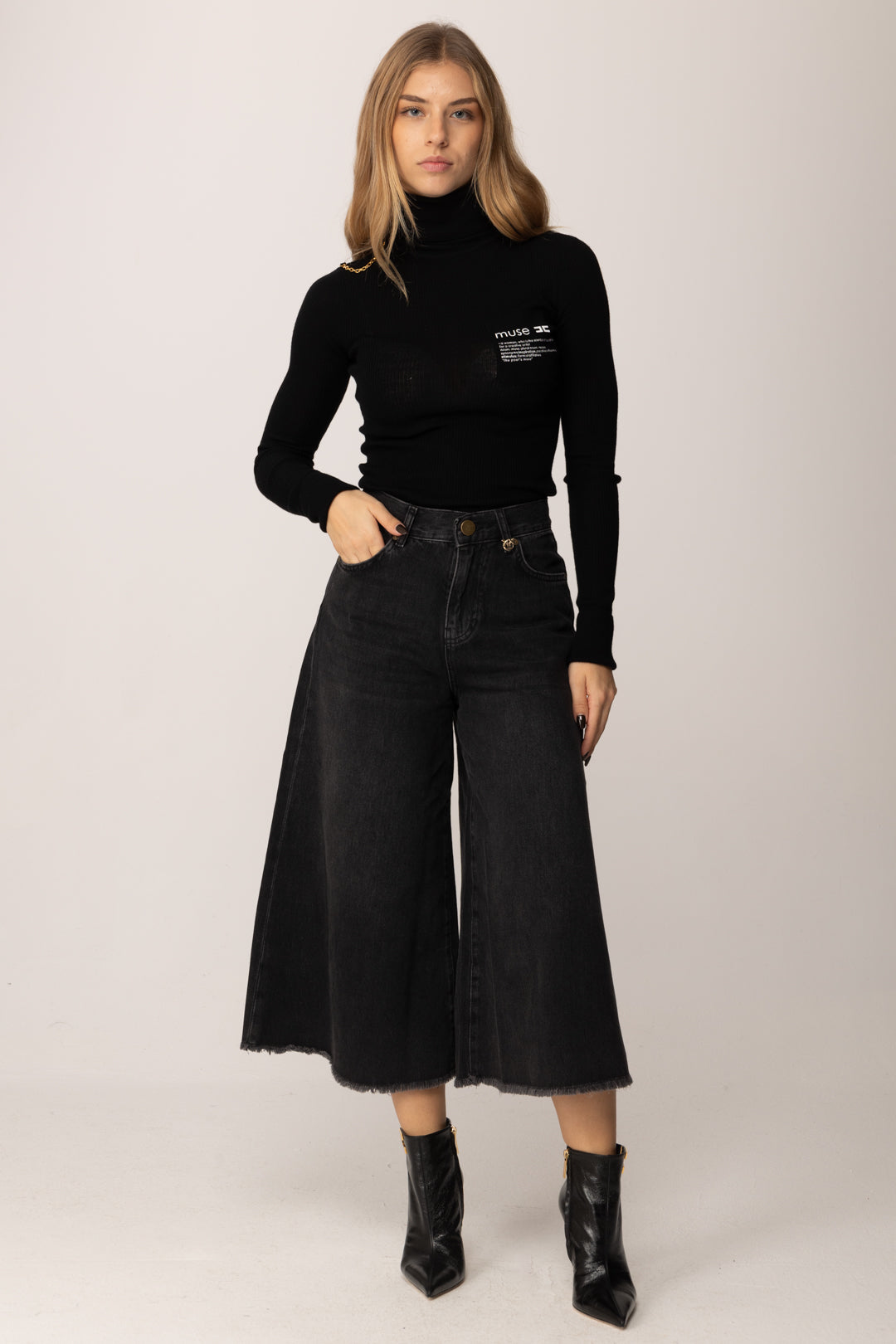 Elisabetta Franchi Dolcevita con Stampa "muse" MK43B57E2 NERO