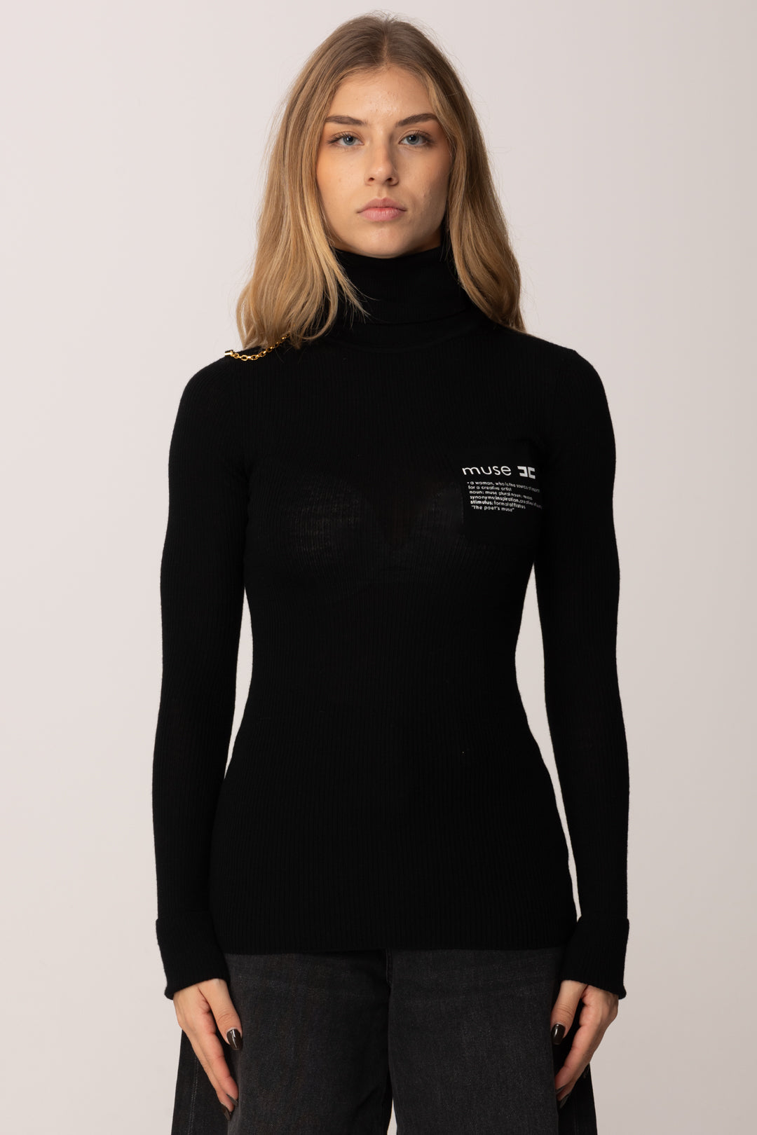 Elisabetta Franchi Dolcevita con Stampa "muse" MK43B57E2 NERO