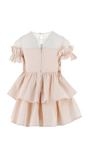 Vestido en Ottoman con Volantes y Maxi Lazo