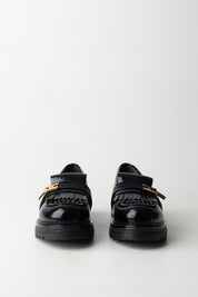 Elisabetta Franchi Bambina Mocassini In Vernice con Logo e Dettagli Smerlati F4A4-E0398-1259930- BLACK