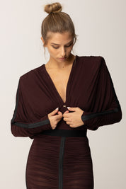 Elisabetta Franchi Body In Jersey con Drappeggi e Scollo Sul Retro BO00556E2 MERLOT