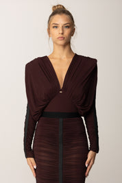 Elisabetta Franchi Body In Jersey con Drappeggi e Scollo Sul Retro BO00556E2 MERLOT