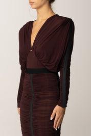 Elisabetta Franchi Body In Jersey con Drappeggi e Scollo Sul Retro BO00556E2 MERLOT