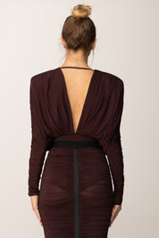 Elisabetta Franchi Body In Jersey con Drappeggi e Scollo Sul Retro BO00556E2 MERLOT