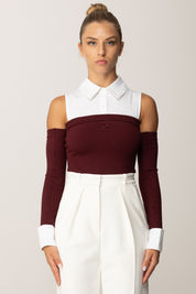 Elisabetta Franchi Body In Maglia con Inserto Camicia BK74T56E2 ROUGE NOIR/BIANCO