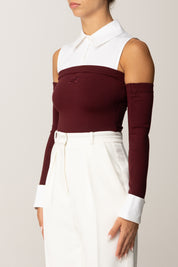 Elisabetta Franchi Body In Maglia con Inserto Camicia BK74T56E2 ROUGE NOIR/BIANCO