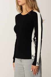 Elisabetta Franchi Maglia In Viscosa con Bande Lucide e Dettagli Logo MK03S56E2 NERO/MILK
