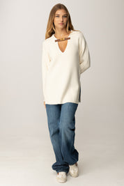 Elisabetta Franchi Maglia Over In Misto Lana con Cinturino Gioiello MK06S56E2 MILK