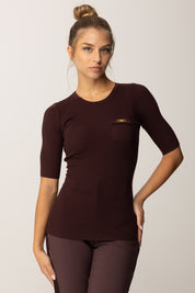 Elisabetta Franchi Maglia a Costine con Maniche Corte MK10B56E2 MERLOT