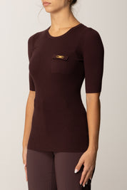 Elisabetta Franchi Maglia a Costine con Maniche Corte MK10B56E2 MERLOT