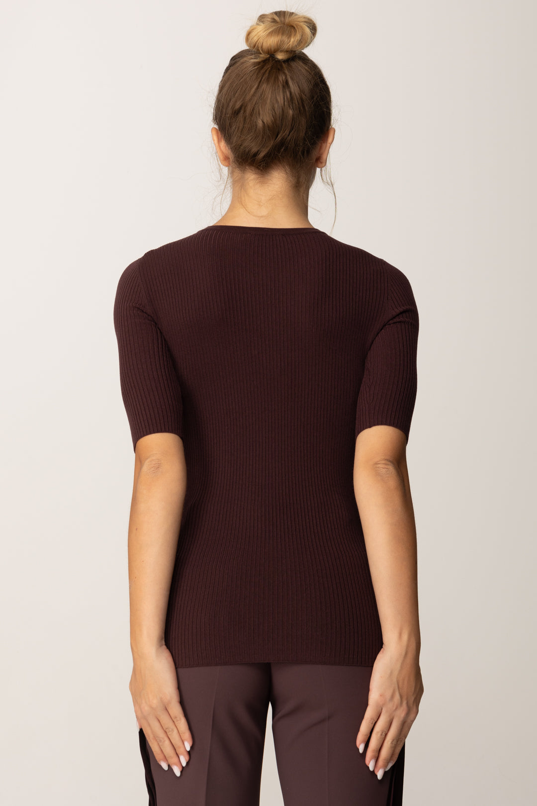 Elisabetta Franchi Maglia a Costine con Maniche Corte MK10B56E2 MERLOT