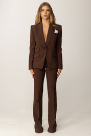 Elisabetta Franchi Tailleur Giacca e Pantalone In Crepe TP00156E2 COFFEE