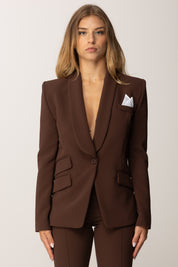 Elisabetta Franchi Tailleur Giacca e Pantalone In Crepe TP00156E2 COFFEE